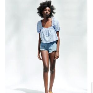 Zara Embroidered Cropped Blouse NWT